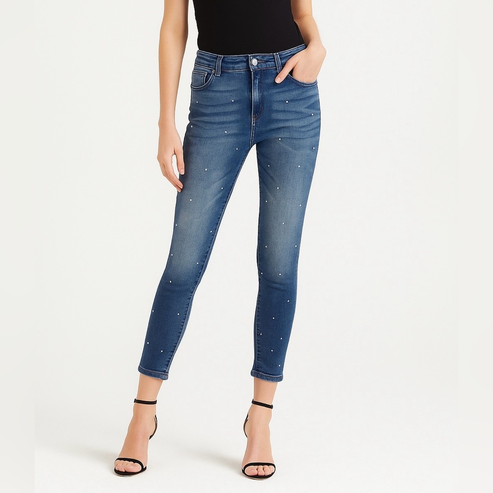 Reitmans Denim Ankle Length Jeans Pearl Stud Embellishments sz 27